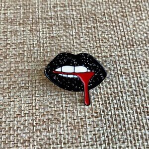 ✨ 3/$15 ✨ Enamel Pin Sparkly Black and Red Lip Spooky Edgy Goth Halloween